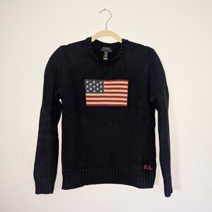Polo Ralph Lauren Navy Blue American Crew Neck Flag Sweater (Read description)